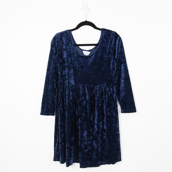 Vintage 80’s City Sites Navy Blue Crushed Velvet Long Sleeved Mini Dress - Picture 5 of 9
